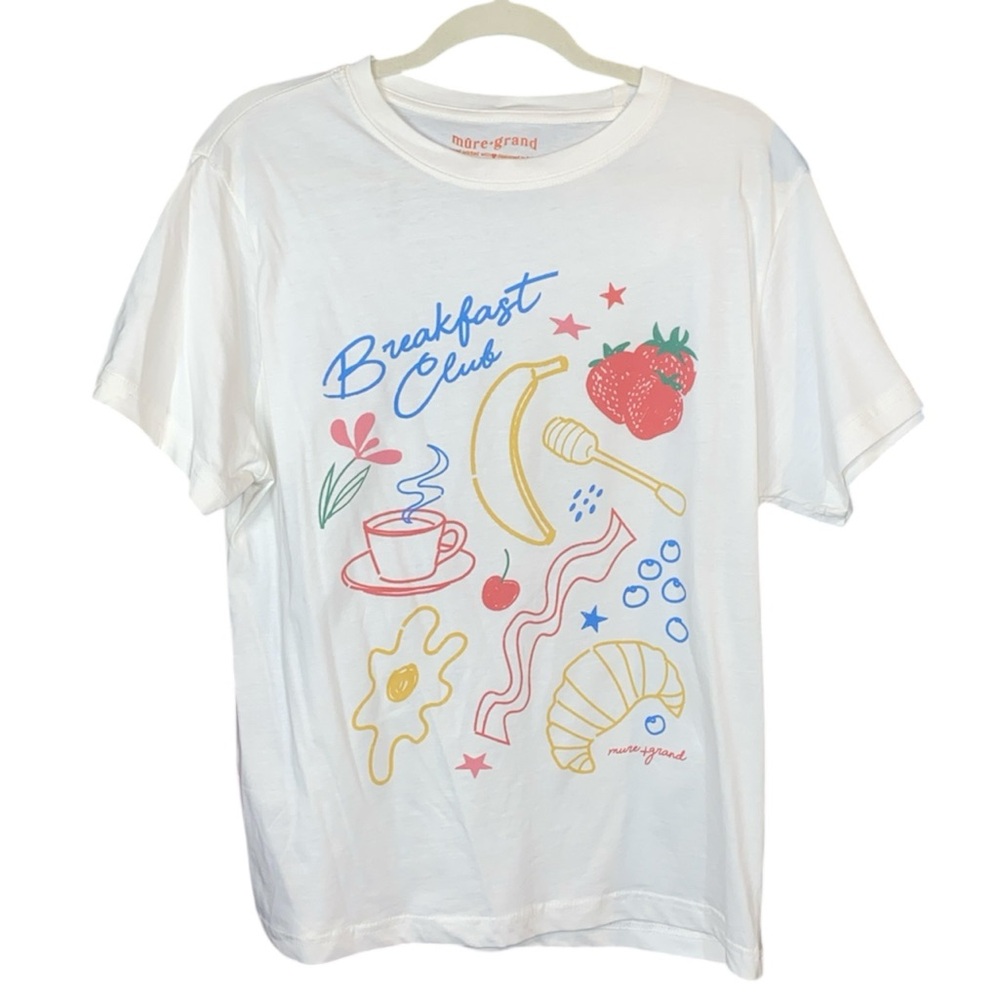 NWOT mure + grand White/Red Multicolor 100% Cotton Breakfast Club Tee, Size XL - Picture 3 of 6